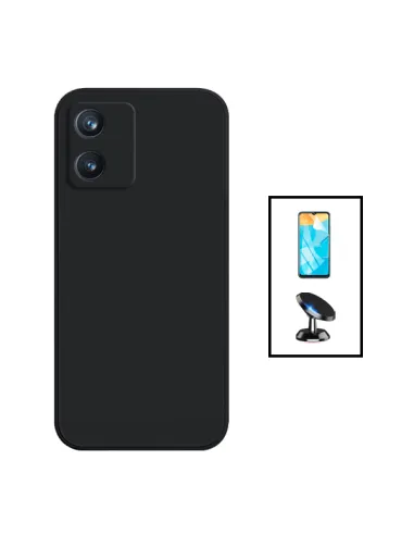 Kit Película Hydrogel Frente + Capa Silicone Líquido + Suporte Magnético para Alcatel 1B (2022) - Preto