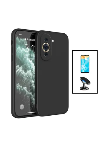 Kit Película Hydrogel Frente + Capa Silicone Líquido + Suporte Magnético para Huawei Nova 10 - Preto