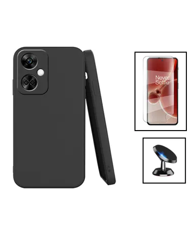 Kit Película Hydrogel Frente + Capa Silicone Líquido + Suporte Magnético para Oppo K11 - Preto