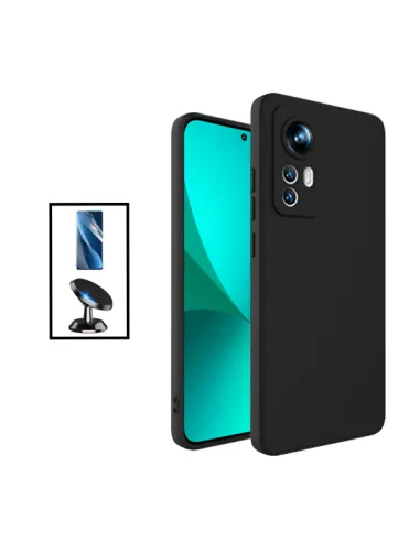 Kit Película Hydrogel Frente + Capa Silicone Líquido + Suporte Magnético para Xiaomi 12 Pro ( Dimensity ) - Preto