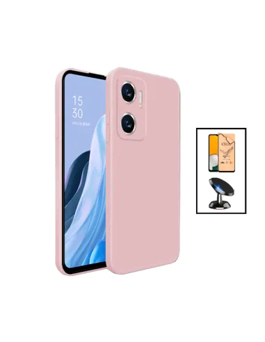 Kit Película Hydrogel Frente + Capa Silicone Líquido + Suporte Magnético para Xiaomi Redmi 10 5G - Rosa