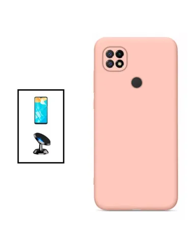 Kit Película Hydrogel Frente + Capa Silicone Líquido + Suporte Magnético para Xiaomi Redmi 10C - Rosa