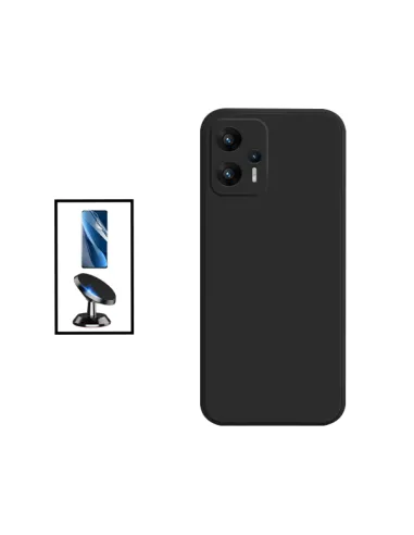 Kit Película Hydrogel Frente + Capa Silicone Líquido + Suporte Magnético para Xiaomi Redmi K50i - Preto