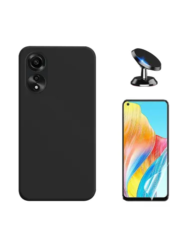 Kit Película Hydrogel Frente + Capa Silicone Líquido + Suporte Magnético para Oppo A78 4G - Preto