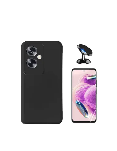 Kit Película Hydrogel Frente + Capa Silicone Líquido + Suporte Magnético para Oppo A79 5G - Preto