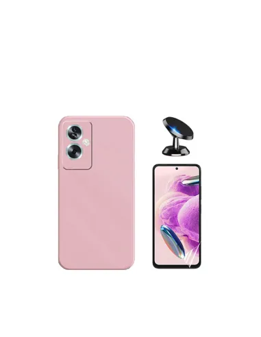 Kit Película Hydrogel Frente + Capa Silicone Líquido + Suporte Magnético para Oppo A79 5G - Rosa