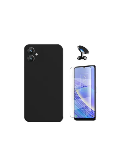 Kit Película Hydrogel Frente + Capa Silicone Líquido + Suporte Magnético para Samsung Galaxy A05 - Preto