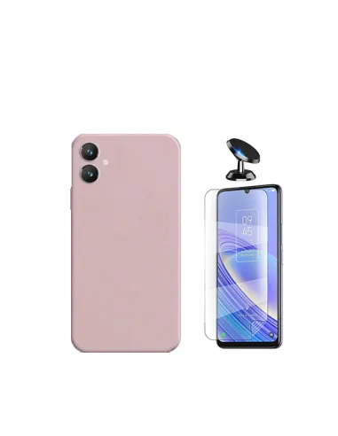 Kit Película Hydrogel Frente + Capa Silicone Líquido + Suporte Magnético para Samsung Galaxy A05 - Rosa