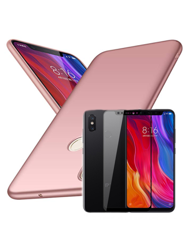 Kit Película de Vidro Temperado 5D Full Cover + Capa SlimShield para Xiaomi Mi 8 - Rosa