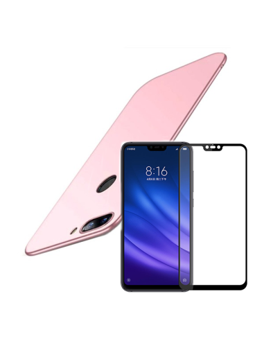 Kit Película de Vidro Temperado 5D Full Cover + Capa SlimShield para Xiaomi Mi 8 Lite - Rosa