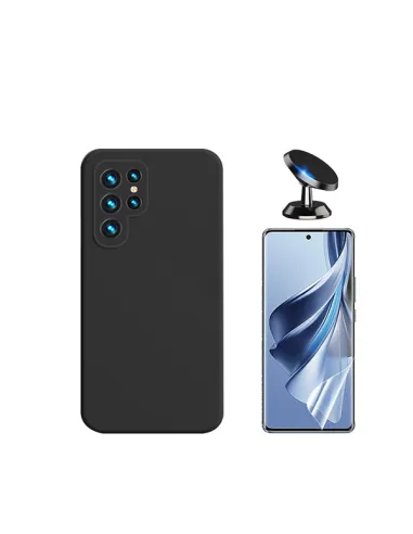 Kit Película Hydrogel Frente + Capa Silicone Líquido + Suporte Magnético para Samsung Galaxy S24 Ultra 5G - Preto