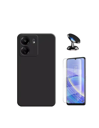 Kit Película Hydrogel Frente + Capa Silicone Líquido + Suporte Magnético para Xiaomi Redmi 13C - Preto