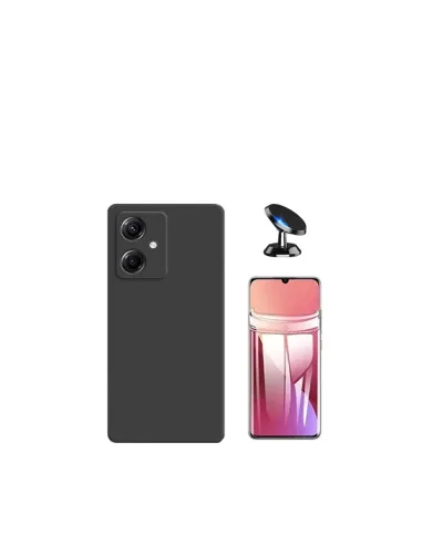 Kit Película Hydrogel Frente + Capa Silicone Líquido + Suporte Magnético para Xiaomi Redmi 13C 5G - Preto