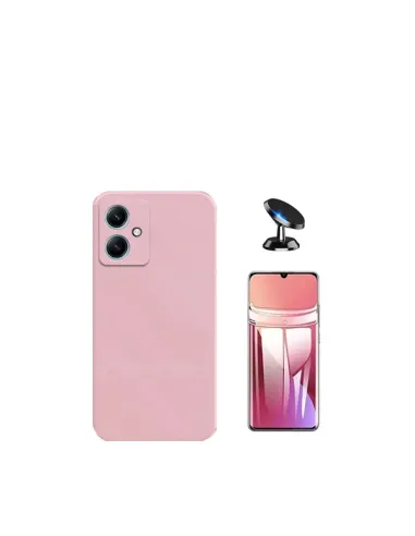 Kit Película Hydrogel Frente + Capa Silicone Líquido + Suporte Magnético para Xiaomi Redmi 13C 5G - Rosa