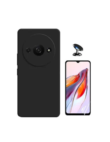 Kit Película Hydrogel Frente + Capa Silicone Líquido + Suporte Magnético para Xiaomi Redmi A3 - Preto