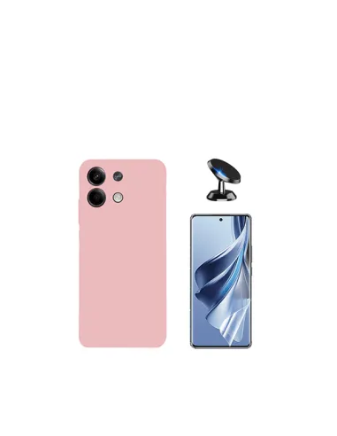 Kit Película Hydrogel Frente + Capa Silicone Líquido + Suporte Magnético para Xiaomi Redmi Note 13 - Rosa