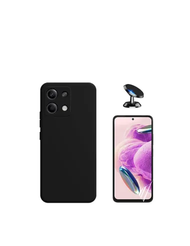 Kit Película Hydrogel Frente + Capa Silicone Líquido + Suporte Magnético para Xiaomi Redmi Note 13 4G - Preto