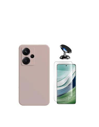 Kit Película Hydrogel Frente + Capa Silicone Líquido + Suporte Magnético para Xiaomi Redmi Note 13 Pro+ - Rosa