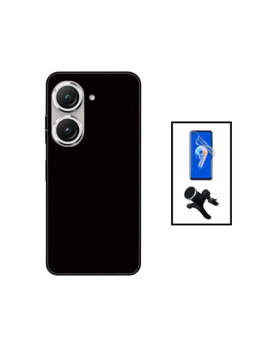 Kit Película Hydrogel Frente + Capa Silicone Líquido + Suporte Magnético Reforçado para Asus Zenfone 9 - Preto