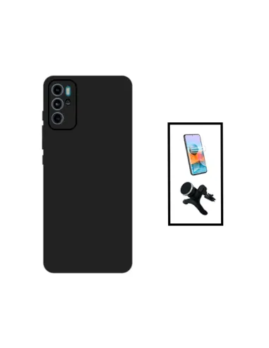 Kit Película Hydrogel Frente + Capa Silicone Líquido + Suporte Magnético Reforçado para Motorola Moto G60S - Preto