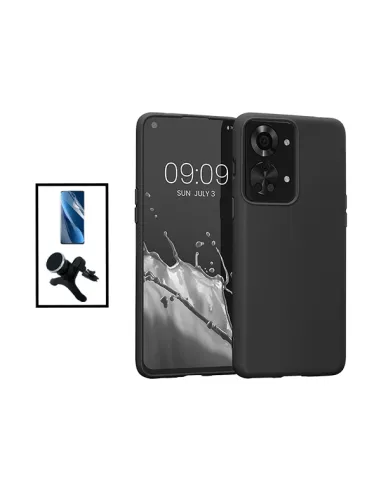 Kit Película Hydrogel Frente + Capa Silicone Líquido + Suporte Magnético Reforçado para OnePlus Nord 2T - Preto