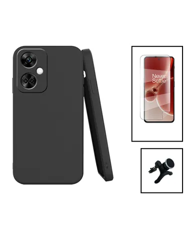 Kit Película Hydrogel Frente + Capa Silicone Líquido + Suporte Magnético Reforçado para OnePlus Nord CE3 - Preto