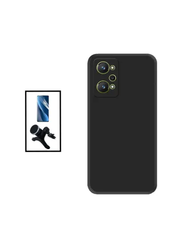 Kit Película Hydrogel Frente + Capa Silicone Líquido + Suporte Magnético Reforçado para Realme GT Neo2 - Preto