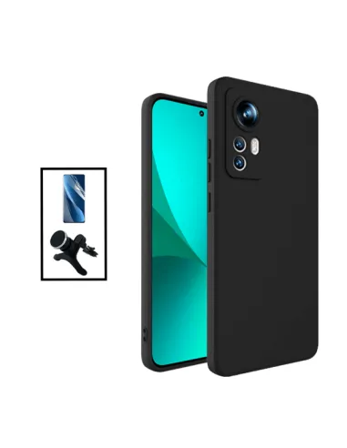 Kit Película Hydrogel Frente + Capa Silicone Líquido + Suporte Magnético Reforçado para Xiaomi 12S Pro - Preto