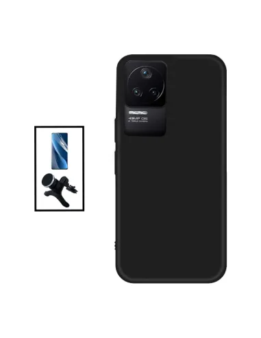 Kit Película Hydrogel Frente + Capa Silicone Líquido + Suporte Magnético Reforçado para Xiaomi Poco F4 - Preto