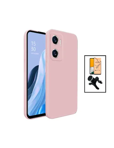 Kit Película Hydrogel Frente + Capa Silicone Líquido + Suporte Magnético Reforçado para Xiaomi Redmi 10 5G - Rosa