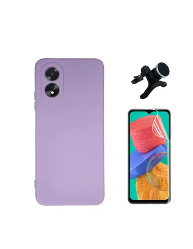 Kit Película Hydrogel Frente + Capa Silicone Líquido + Suporte Magnético Reforçado  para Oppo A38 4G - Roxo