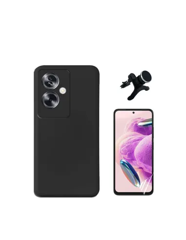 Kit Película Hydrogel Frente + Capa Silicone Líquido + Suporte Magnético Reforçado  para Oppo A79 5G - Preto