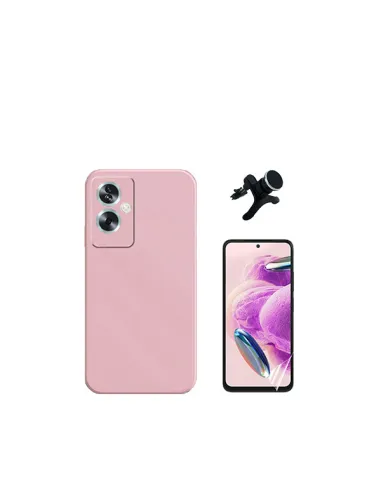 Kit Película Hydrogel Frente + Capa Silicone Líquido + Suporte Magnético Reforçado  para Oppo A79 5G - Rosa