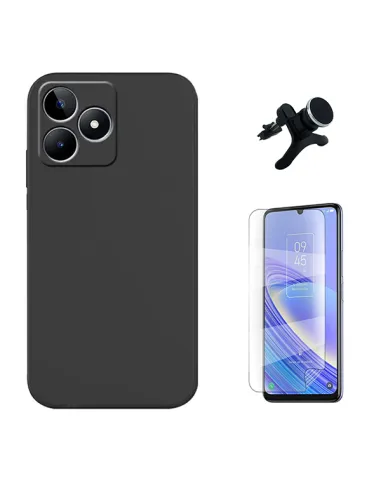 Kit Película Hydrogel Frente + Capa Silicone Líquido + Suporte Magnético Reforçado  para Realme C51 - Preto