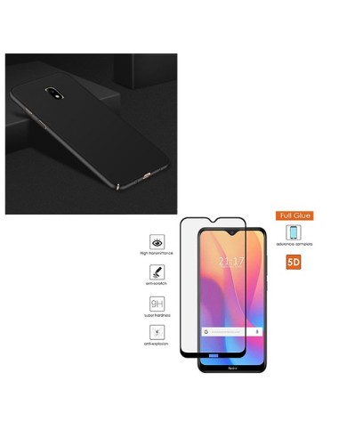 Kit Película de Vidro Temperado 5D Full Cover + Capa SlimShield Preto para Xiaomi Redmi 8A