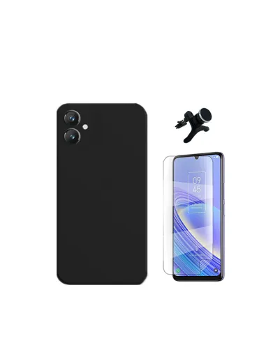 Kit Película Hydrogel Frente + Capa Silicone Líquido + Suporte Magnético Reforçado  para Samsung Galaxy A05 - Preto