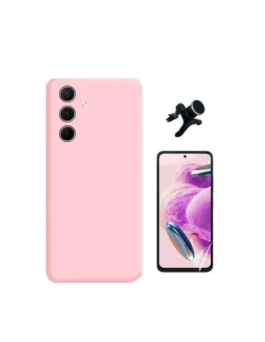 Kit Película Hydrogel Frente + Capa Silicone Líquido + Suporte Magnético Reforçado  para Samsung Galaxy A55 5G - Rosa