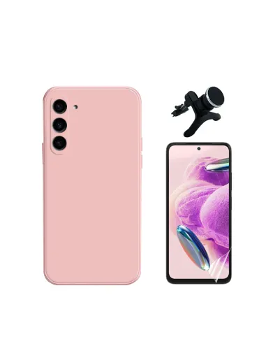 Kit Película Hydrogel Frente + Capa Silicone Líquido + Suporte Magnético Reforçado  para Samsung Galaxy S24 5G - Rosa