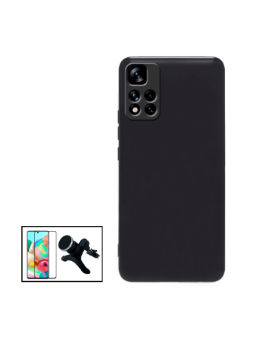 Kit Película de Vidro Temperado 5D Full Cover + Suporte Reforçado de Carro + Capa Silicone Líquido para Xiaomi Redmi Note 11 Pro