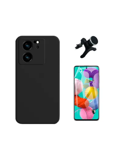 Kit Película Hydrogel Frente + Capa Silicone Líquido + Suporte Magnético Reforçado  para Xiaomi 13T Pro - Preto