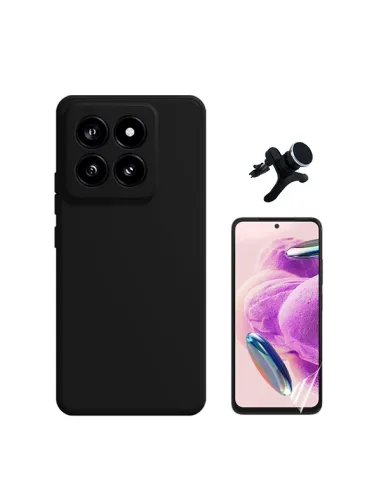 Kit Película Hydrogel Frente + Capa Silicone Líquido + Suporte Magnético Reforçado  para Xiaomi 14 - Preto