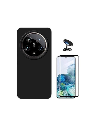 Kit Película de Vidro Temperado Curved + Capa Silicone Líquido + Suporte Magnético de Carro Phonecare para Xiaomi 14 Ultra - Pre