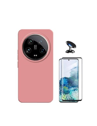 Kit Película de Vidro Temperado Curved + Capa Silicone Líquido + Suporte Magnético de Carro Phonecare para Xiaomi 14 Ultra - Ros