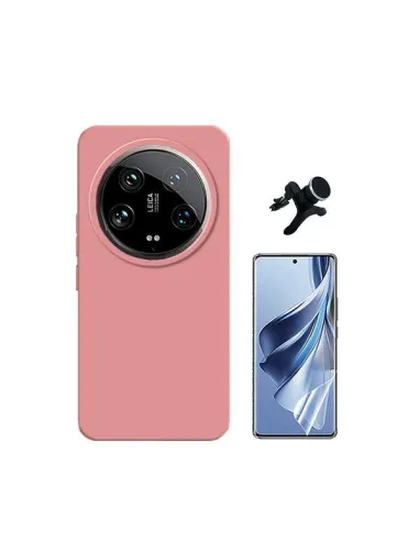 Kit Película Hydrogel Frente + Capa Silicone Líquido + Suporte Magnético Reforçado  para Xiaomi 14 Ultra - Rosa