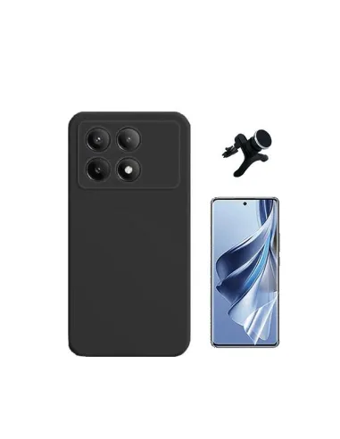 Kit Película Hydrogel Frente + Capa Silicone Líquido + Suporte Magnético Reforçado  para Xiaomi Poco X6 Pro 5G - Preto