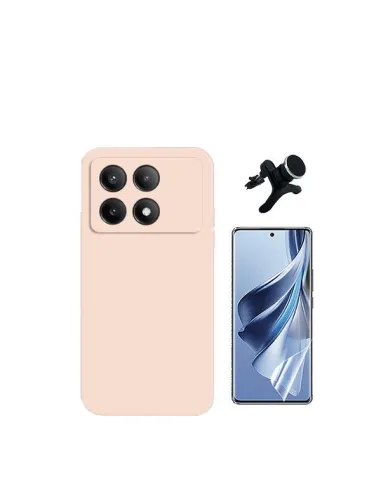 Kit Película Hydrogel Frente + Capa Silicone Líquido + Suporte Magnético Reforçado  para Xiaomi Poco X6 Pro 5G - Rosa