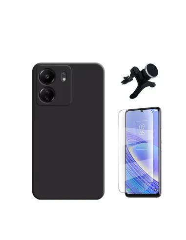 Kit Película Hydrogel Frente + Capa Silicone Líquido + Suporte Magnético Reforçado  para Xiaomi Redmi 13C - Preto