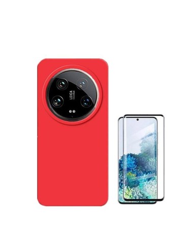 Kit Película de Vidro Temperado Curved + Capa Silicone Líquido Phonecare para Xiaomi 14 Ultra - Vermelho