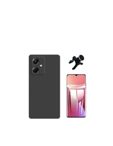 Kit Película Hydrogel Frente + Capa Silicone Líquido + Suporte Magnético Reforçado  para Xiaomi Redmi 13C 5G - Preto