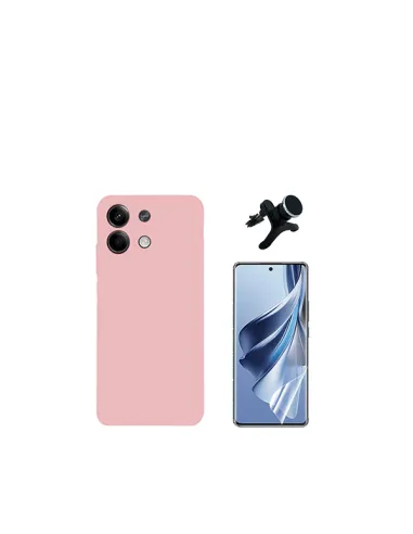 Kit Película Hydrogel Frente + Capa Silicone Líquido + Suporte Magnético Reforçado  para Xiaomi Redmi Note 13 - Rosa